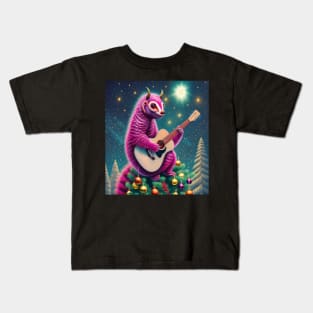 Christmas tree demon Pangolin playing guitar Kids T-Shirt